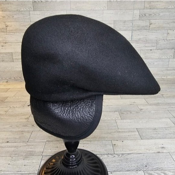Bailey of Hollywood Wagner Black Wool Flat Cap Hat w/ Ear Flaps, Size Small NWT - Picture 11 of 11